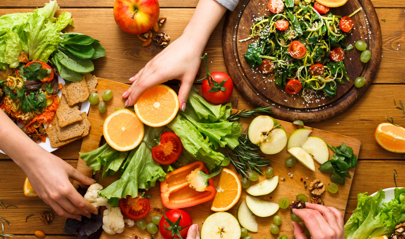 fresh fruit and leafy greens